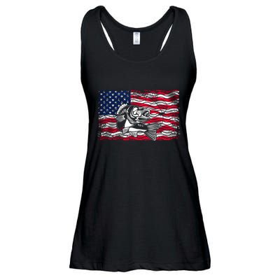 Cool Usa Flag With Fish Ladies Essential Flowy Tank