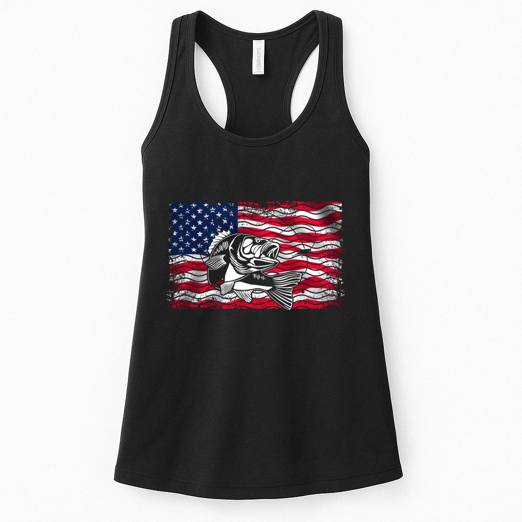 Cool Usa Flag With Fish Womens Tank Top