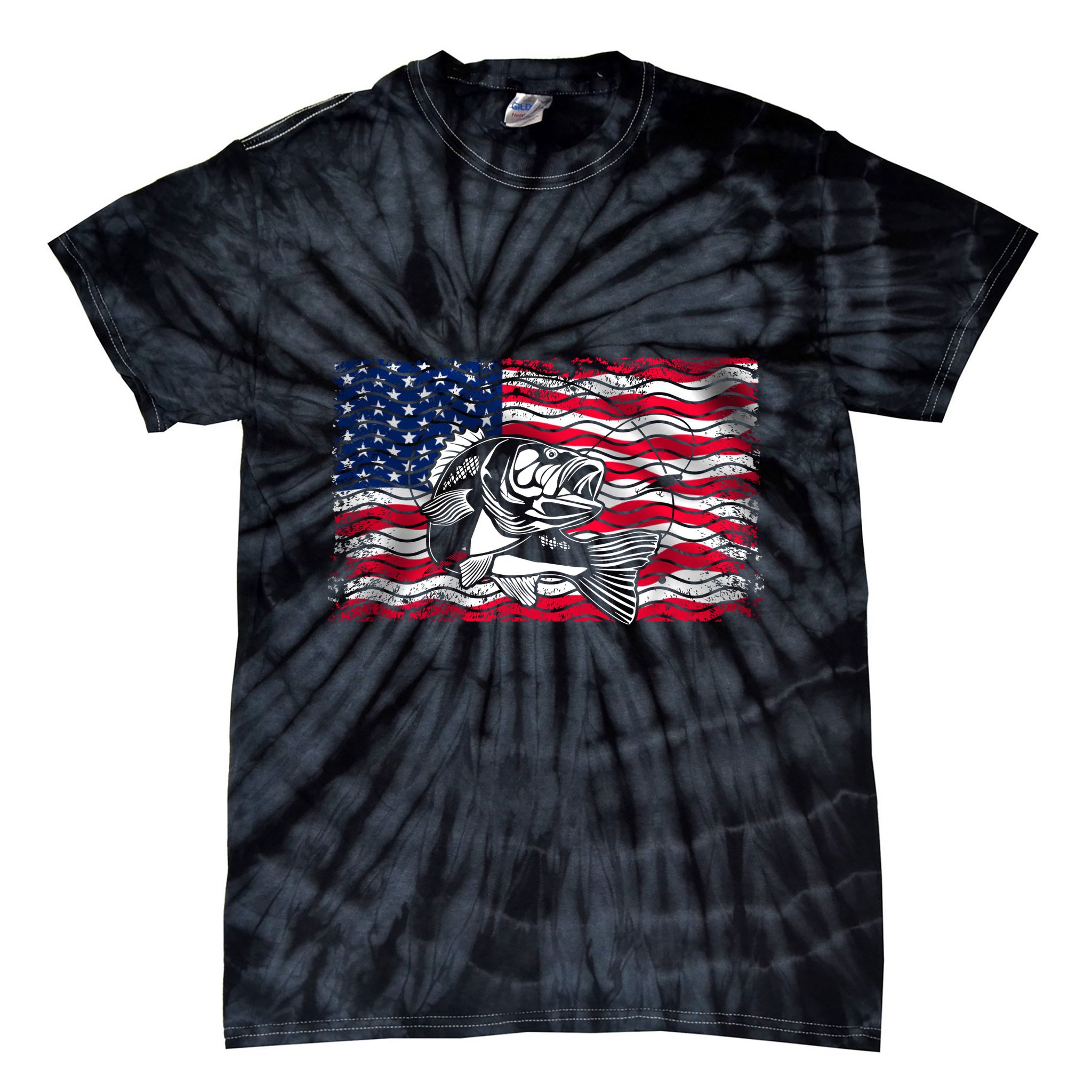 Cool Usa Flag With Fish Tie-Dye T-Shirt