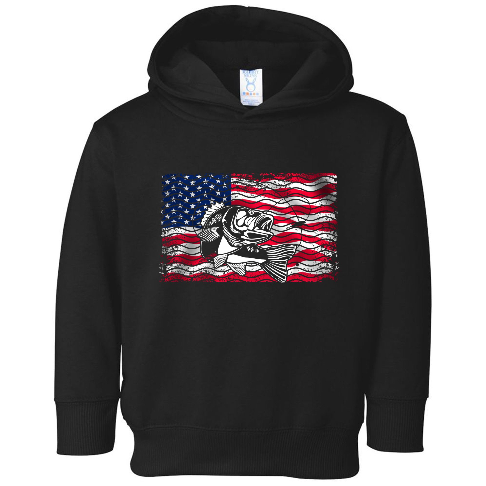 Cool Usa Flag With Fish Toddler Hoodie