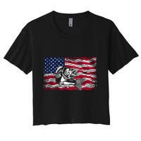 Cool Usa Flag With Fish Women's Crop Top Tee