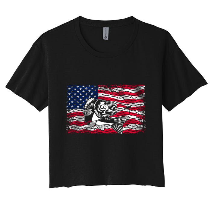 Cool Usa Flag With Fish Women's Crop Top Tee