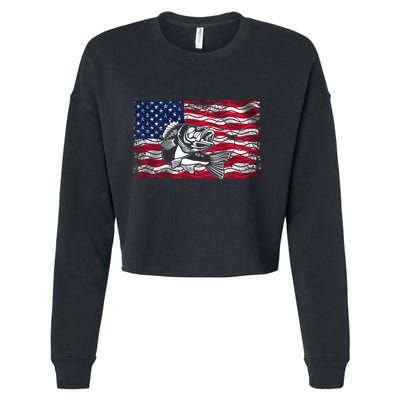 Cool Usa Flag With Fish Cropped Pullover Crew