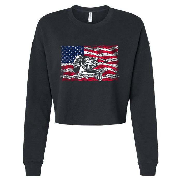 Cool Usa Flag With Fish Cropped Pullover Crew