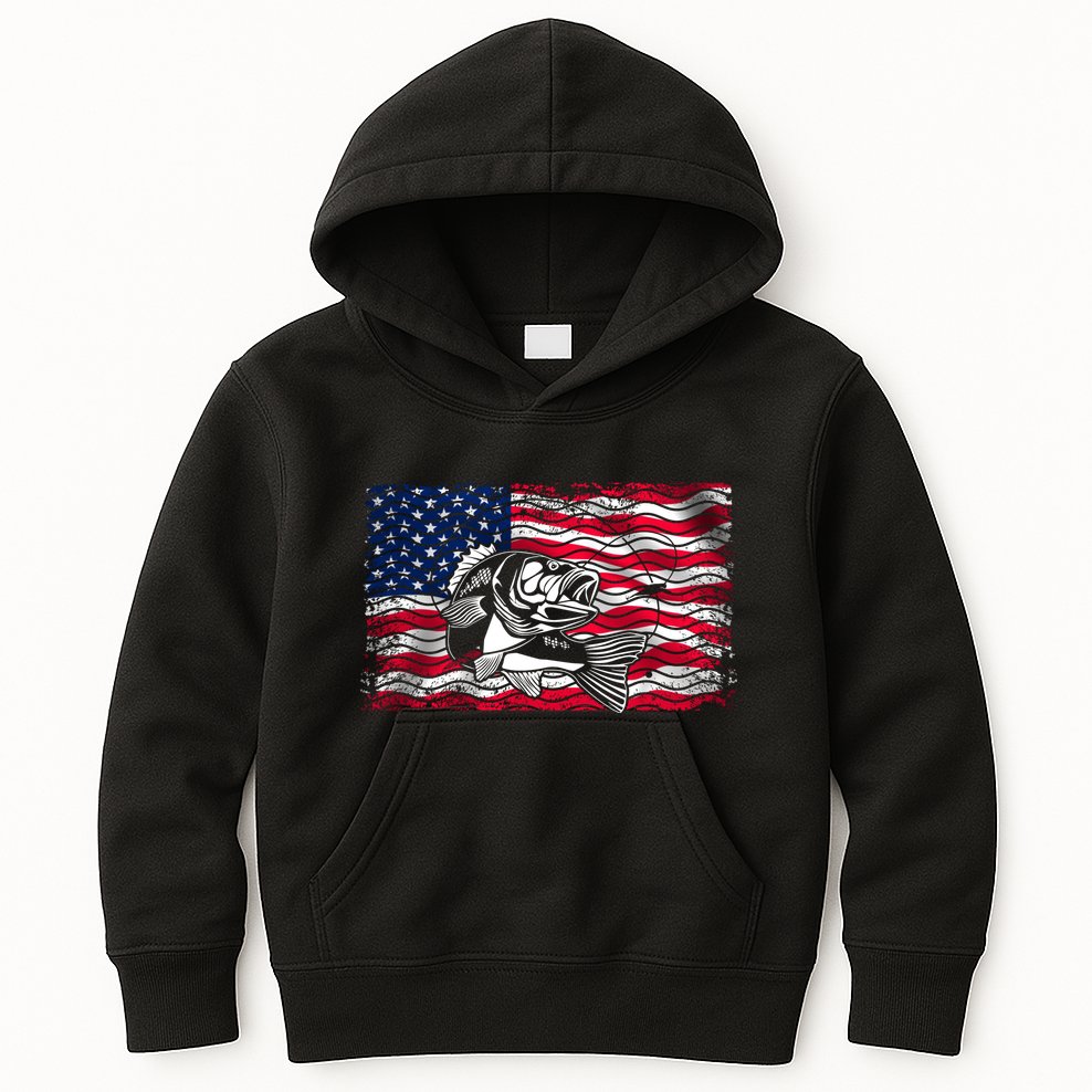 Cool Usa Flag With Fish Kids Hoodie