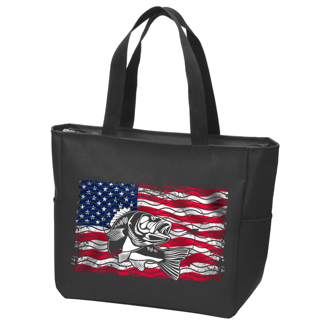Cool Usa Flag With Fish Zip Tote Bag