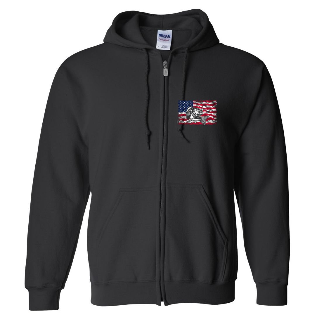 Cool Usa Flag With Fish Full Zip Hoodie