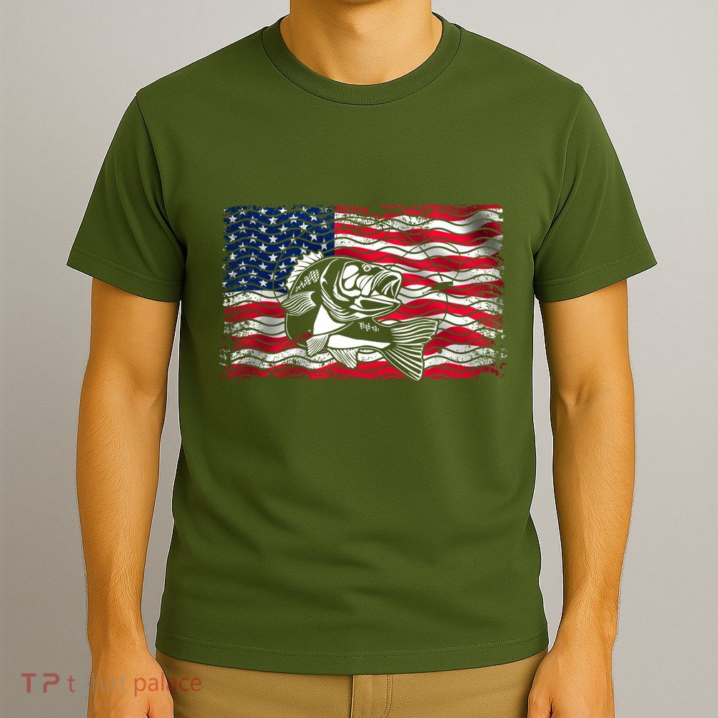 Cool Usa Flag With Fish T-Shirt