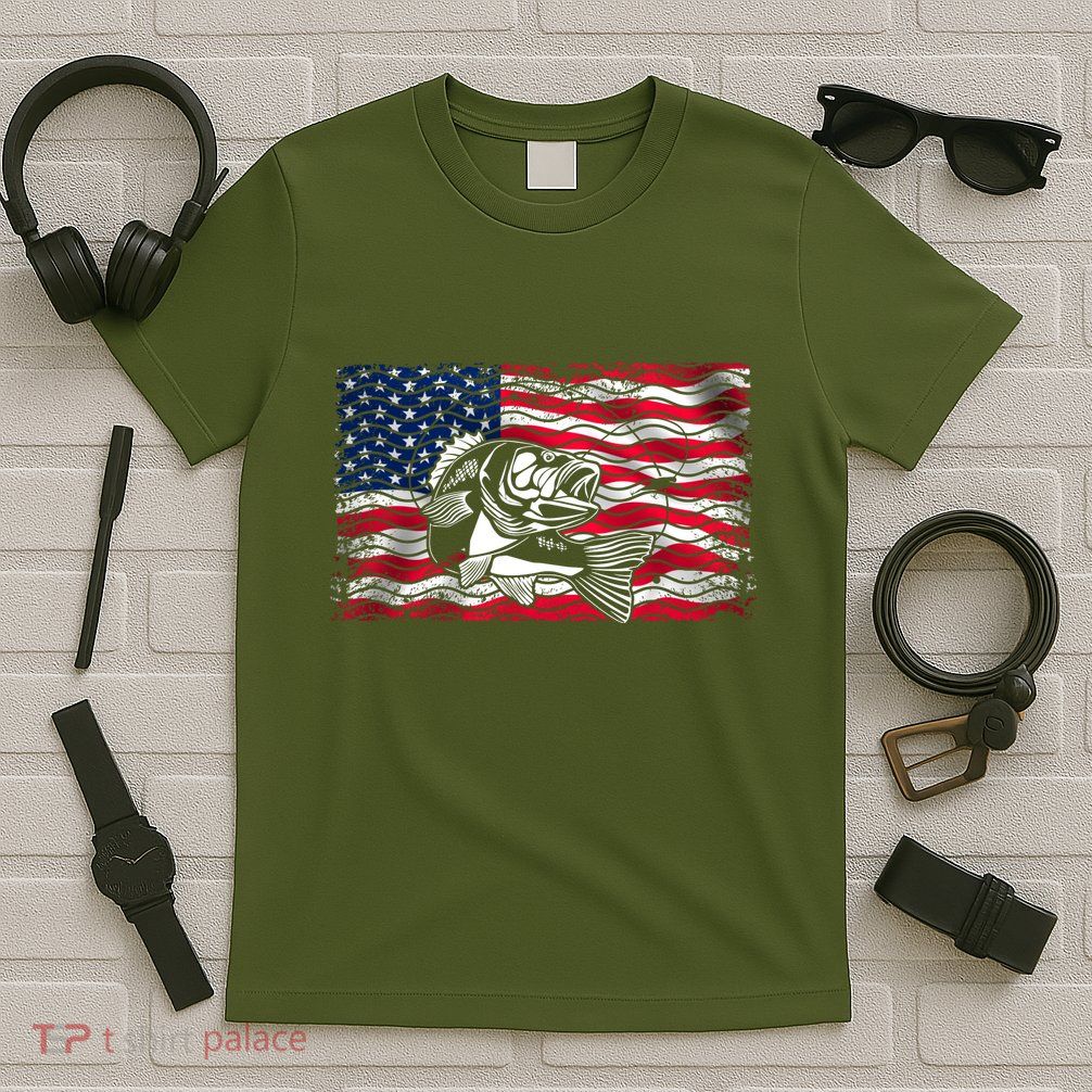 Cool Usa Flag With Fish T-Shirt