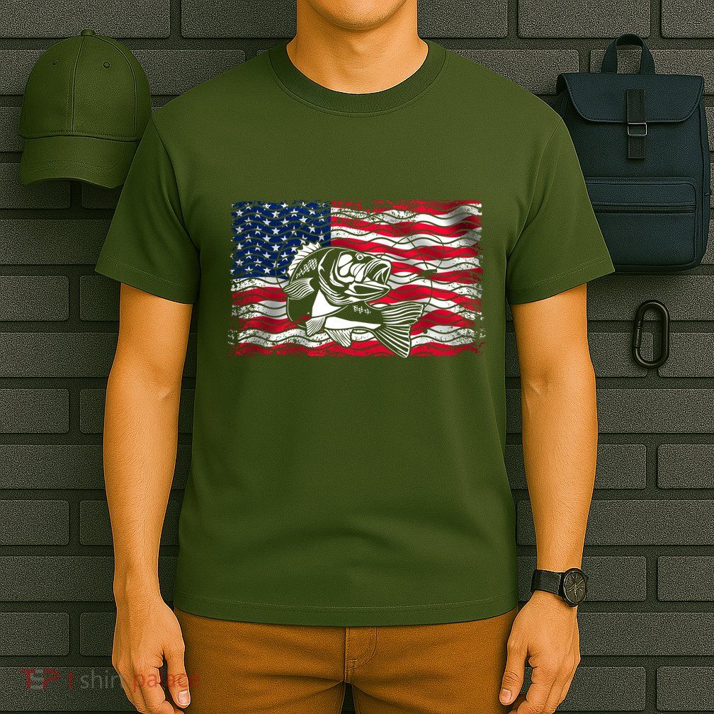 Cool Usa Flag With Fish T-Shirt