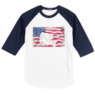 Cool Usa Flag With Fish Baseball Sleeve Shirt