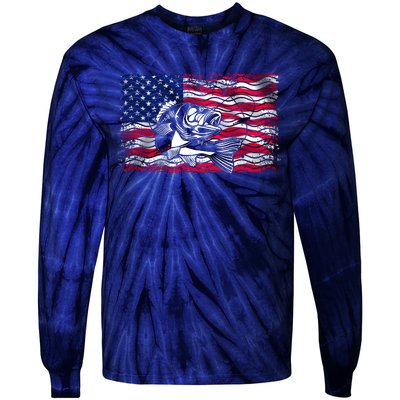 Cool Usa Flag With Fish Tie-Dye Long Sleeve Shirt