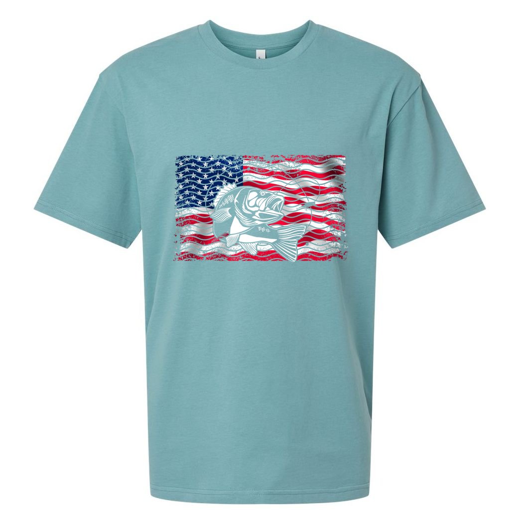 Cool Usa Flag With Fish Sueded Cloud Jersey T-Shirt