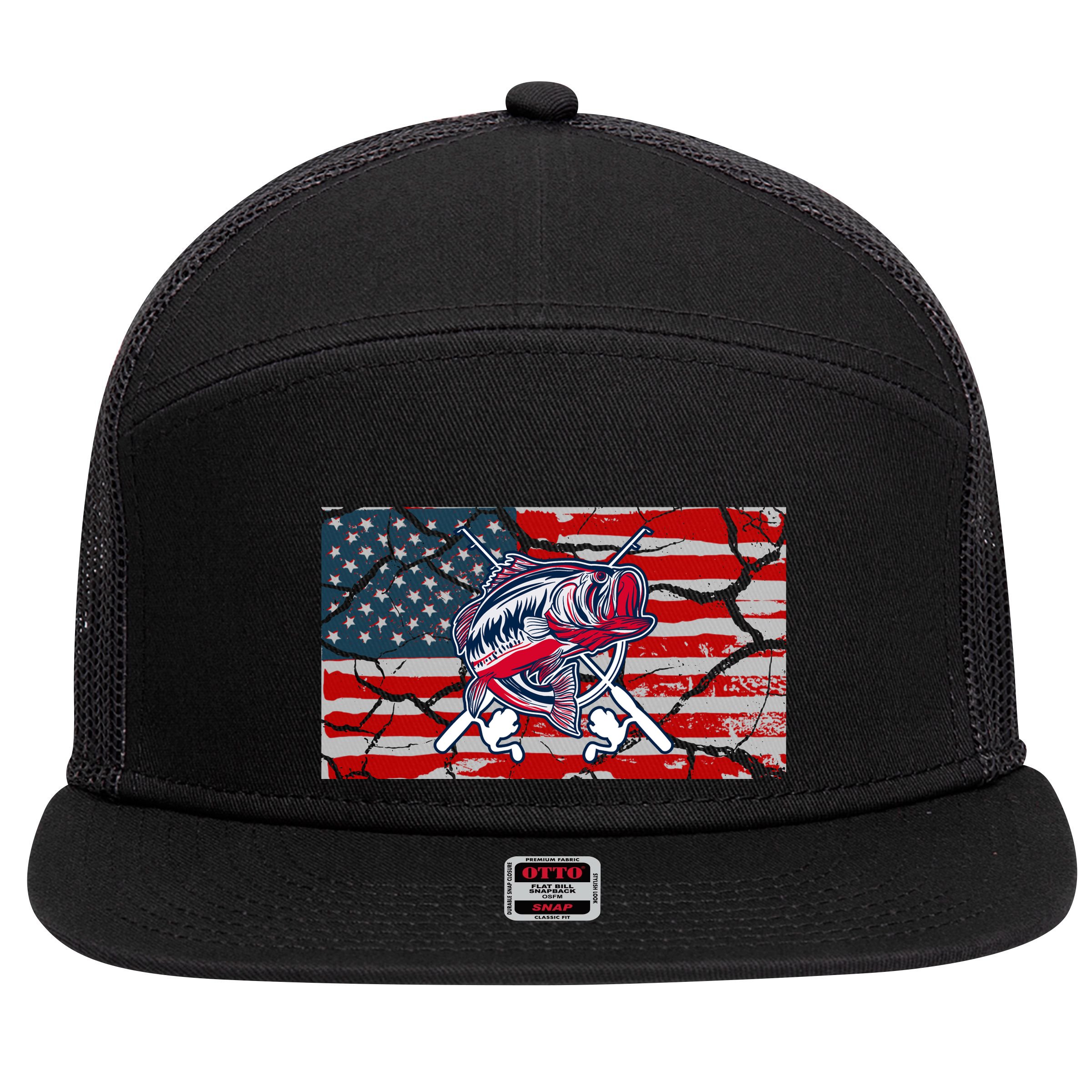Cool Usa Fishing With Flag 7 Panel Mesh Trucker Snapback Hat