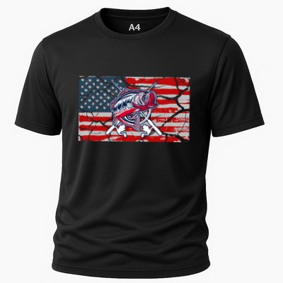 Cool Usa Fishing With Flag Performance Shirt
