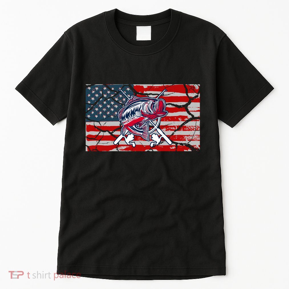 Cool Usa Fishing With Flag Tall T-Shirt