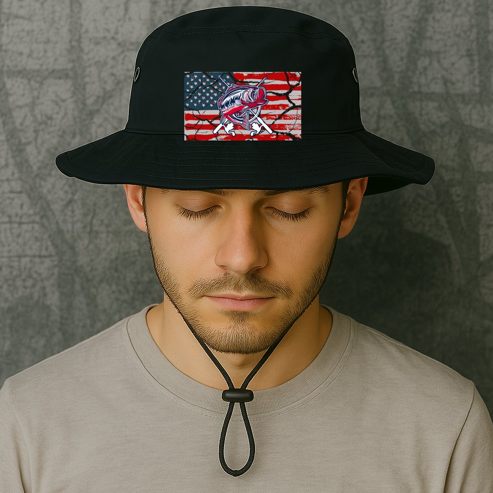 Cool Usa Fishing With Flag Bucket Hat
