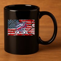 Cool Usa Fishing With Flag 11oz C Handle Ceramic Mug