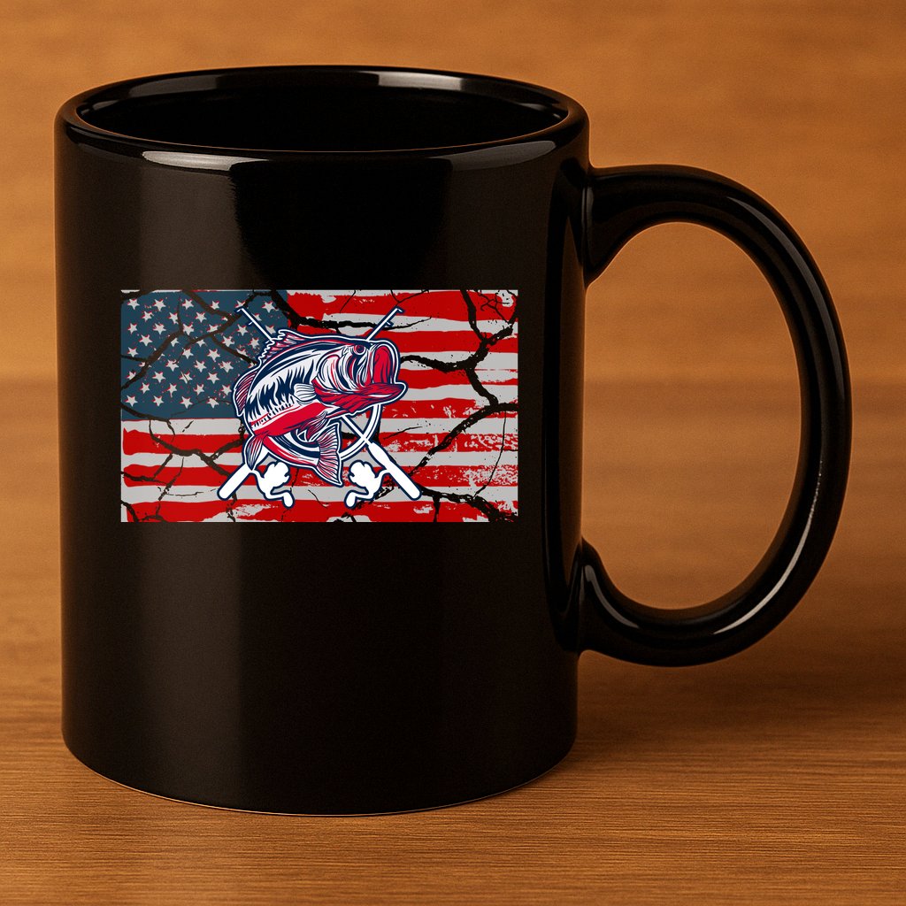 Cool Usa Fishing With Flag 11oz C Handle Ceramic Mug