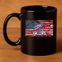Cool Usa Fishing With Flag 11oz C Handle Ceramic Mug