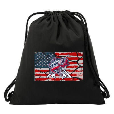Cool Usa Fishing With Flag Drawstring Bag