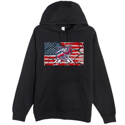 Cool Usa Fishing With Flag Premium Pullover Hoodie