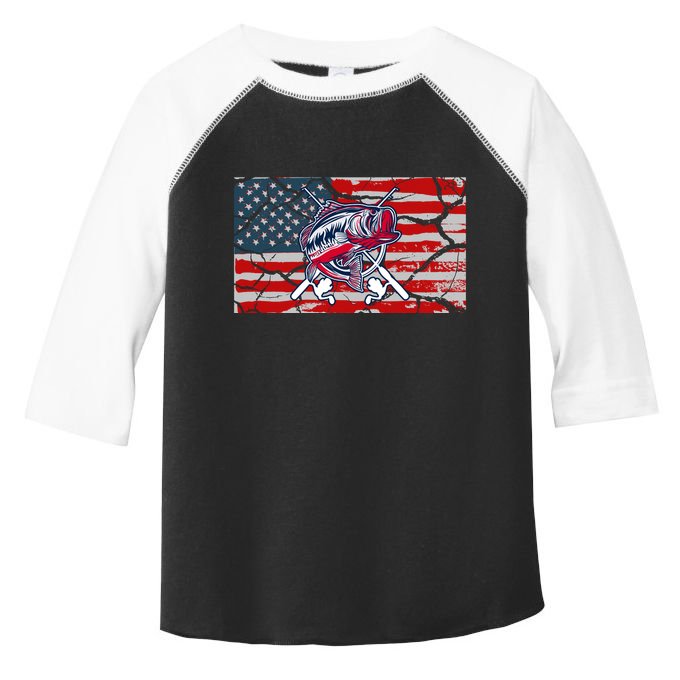 Cool Usa Fishing With Flag Toddler Fine Jersey T-Shirt