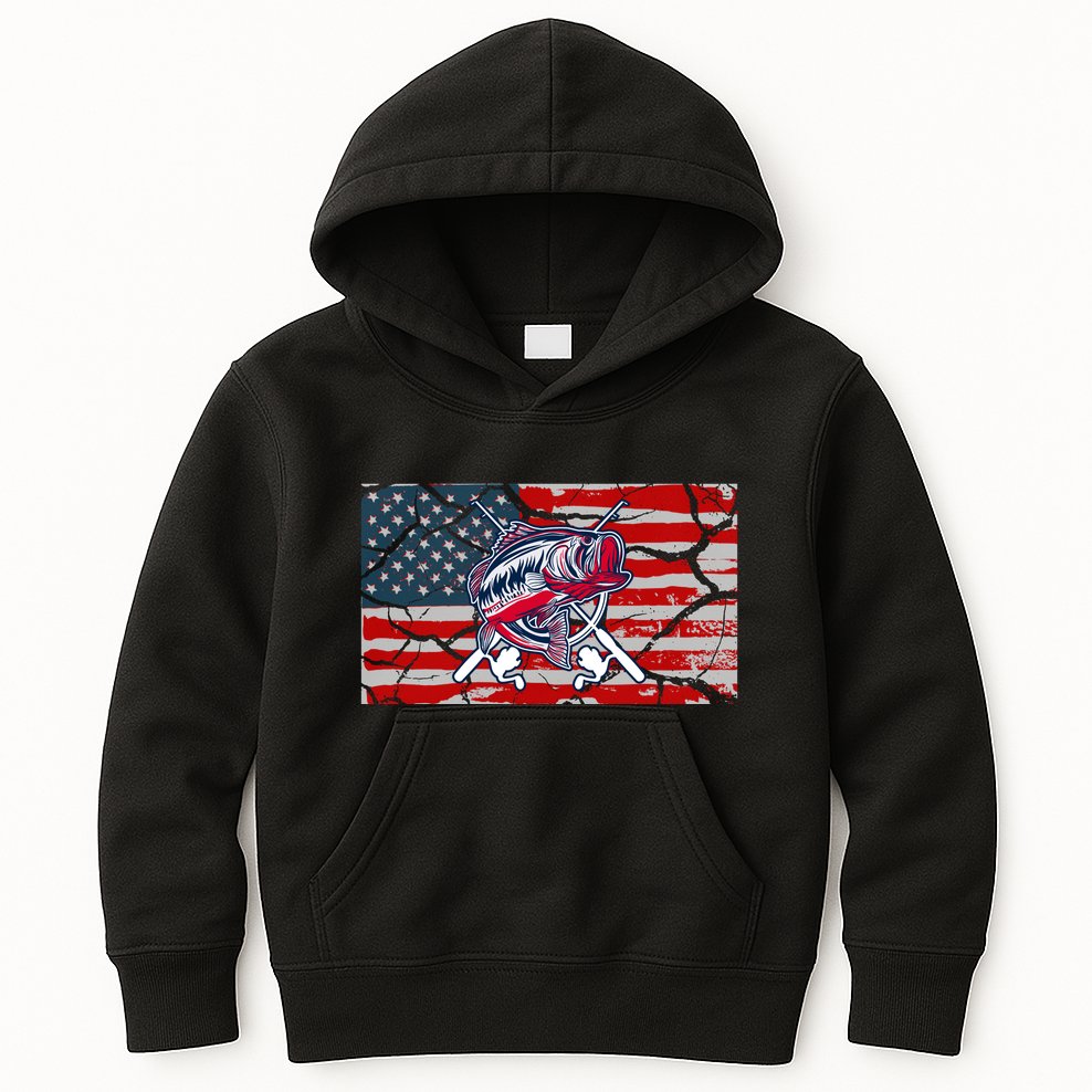 Cool Usa Fishing With Flag Kids Hoodie