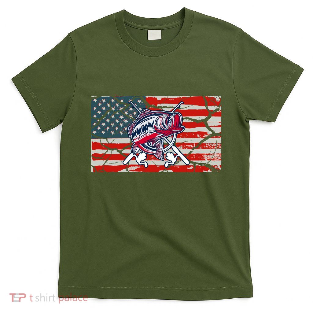 Cool Usa Fishing With Flag T-Shirt
