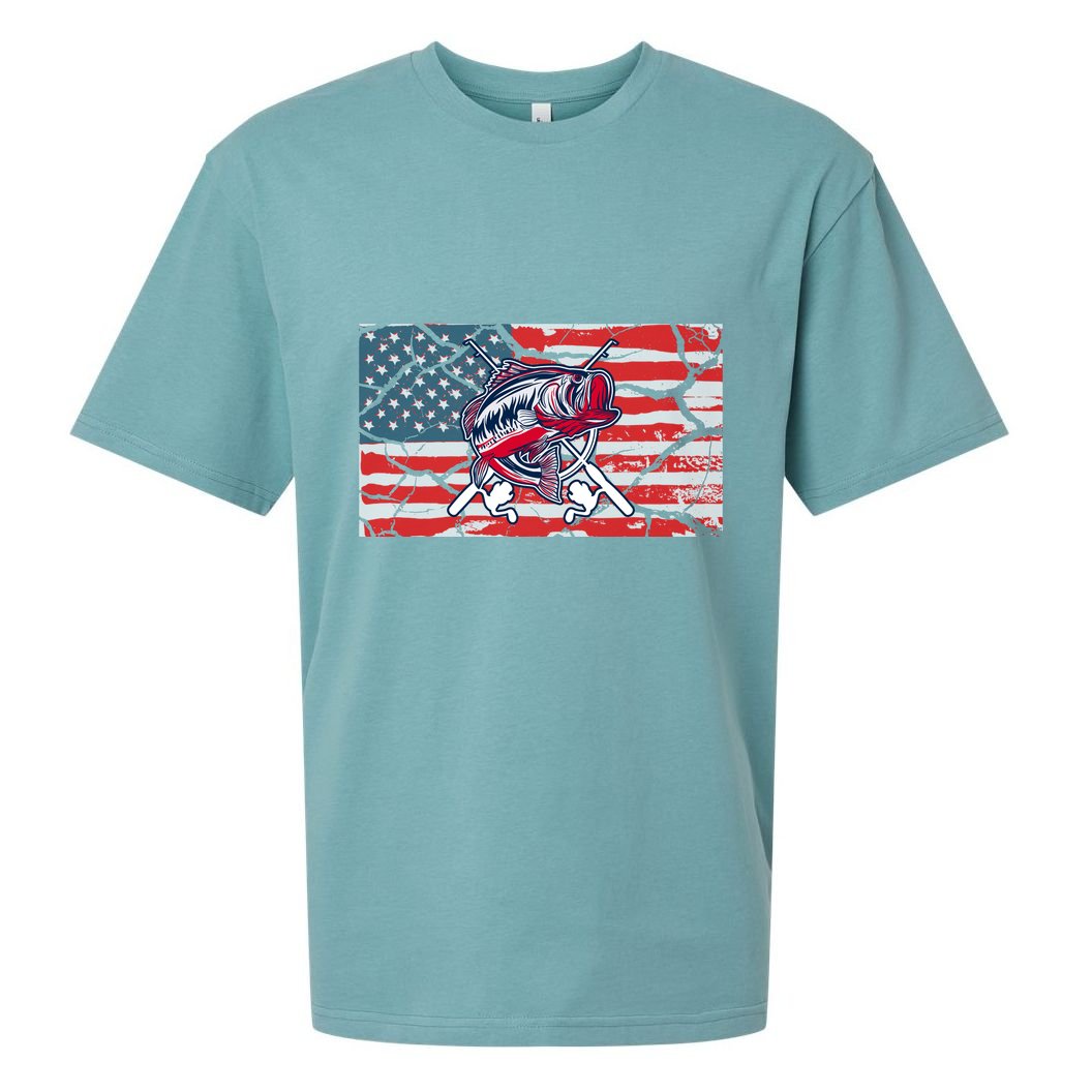 Cool Usa Fishing With Flag Sueded Cloud Jersey T-Shirt
