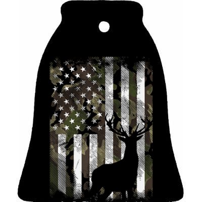 Camo Us Flag Deer Elk Buck Camoflage Hunting Hunter Dad Gift Ceramic Bell Ornament