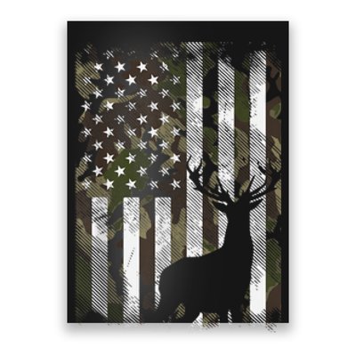 Camo Us Flag Deer Elk Buck Camoflage Hunting Hunter Dad Gift Poster