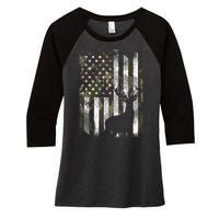 Camo Us Flag Deer Elk Buck Camoflage Hunting Hunter Dad Gift Women's Tri-Blend 3/4-Sleeve Raglan Shirt