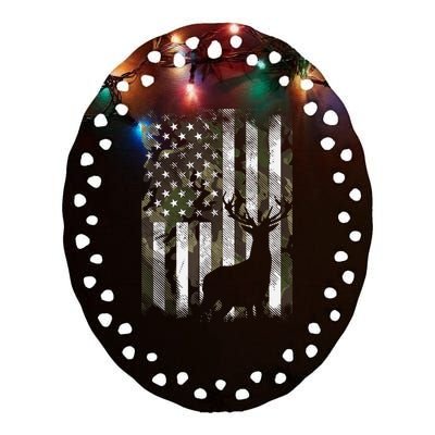 Camo Us Flag Deer Elk Buck Camoflage Hunting Hunter Dad Gift Ceramic Oval Ornament