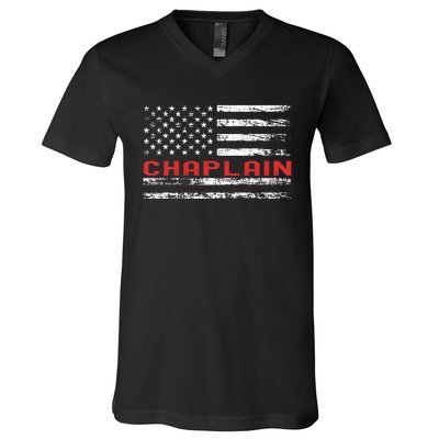 Chaplain Usa Flag Profession Retro Job Title V-Neck T-Shirt