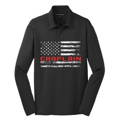 Chaplain Usa Flag Profession Retro Job Title Silk Touch Performance Long Sleeve Polo