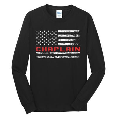 Chaplain Usa Flag Profession Retro Job Title Tall Long Sleeve T-Shirt