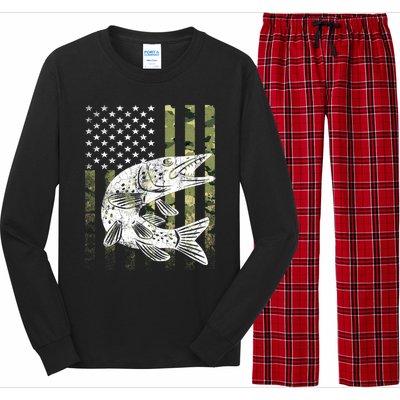 Camouflage Usa Flag Patriotic Fisher Gift Musky Fishing Gift Long Sleeve Pajama Set