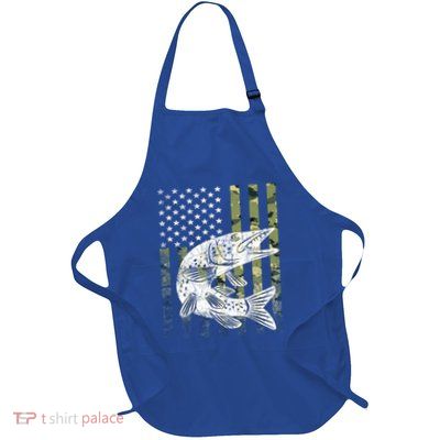 Camouflage Usa Flag Patriotic Fisher Gift Musky Fishing Gift Full-Length Apron With Pockets