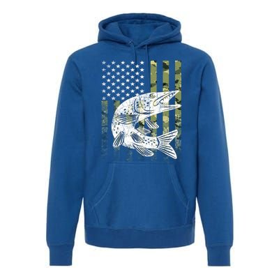 Camouflage Usa Flag Patriotic Fisher Gift Musky Fishing Gift Premium Hoodie