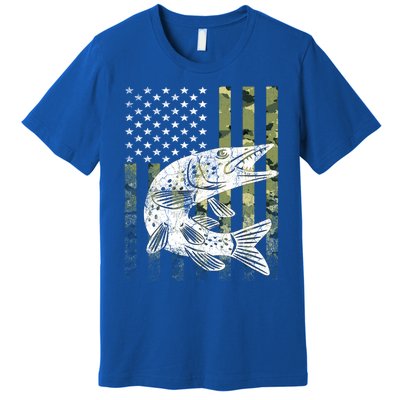 Camouflage Usa Flag Patriotic Fisher Gift Musky Fishing Gift Premium T-Shirt