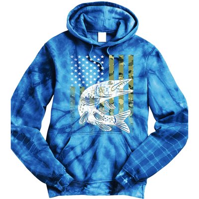 Camouflage Usa Flag Patriotic Fisher Gift Musky Fishing Gift Tie Dye Hoodie