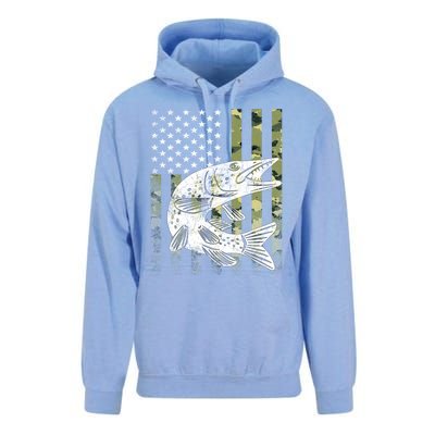 Camouflage Usa Flag Patriotic Fisher Gift Musky Fishing Gift Unisex Surf Hoodie