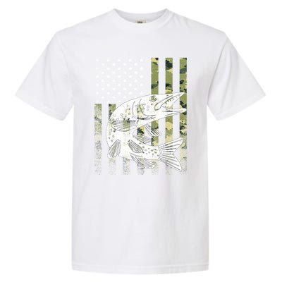 Camouflage Usa Flag Patriotic Fisher Gift Musky Fishing Gift Garment-Dyed Heavyweight T-Shirt