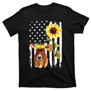 Cow USA Flag Sunflower Cow Lover T-Shirt