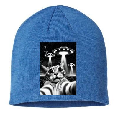 Cat Ufo Funny Invasion Meme Retro Alien Cat Ufo Selfie Cute Gift Sustainable Beanie