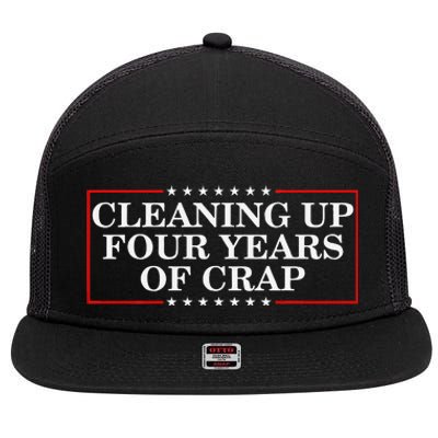 Cleaning Up Four Years Of Crap Funny Trump Garbage Truck 7 Panel Mesh Trucker Snapback Hat