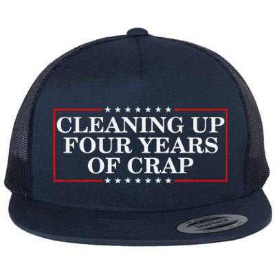 Cleaning Up Four Years Of Crap Funny Trump Garbage Truck Flat Bill Trucker Hat