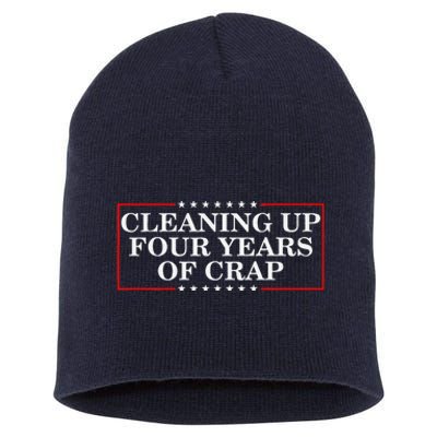 Cleaning Up Four Years Of Crap Funny Trump Garbage Truck Short Acrylic Beanie