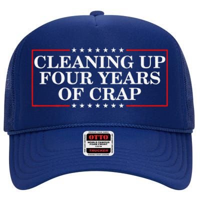 Cleaning Up Four Years Of Crap Funny Trump Garbage Truck High Crown Mesh Back Trucker Hat